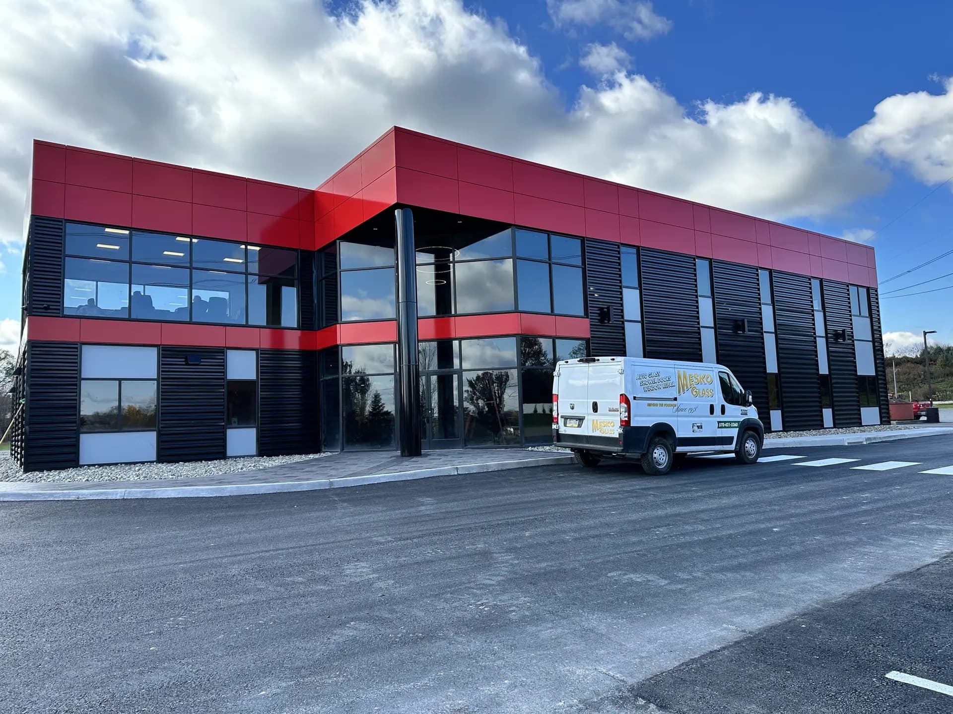 Aluminum commercial entrance door and window system on a new building.